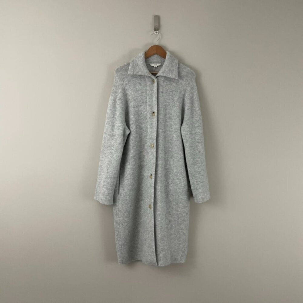 Vince Gray Collared Wool Blend Long Knit Cardigan Coat Size Large